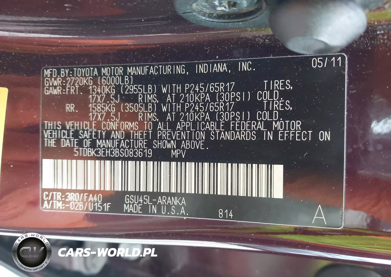2011 Toyota Highlander Base V6 VIN:5TDBK3EH3BS083619 - 9