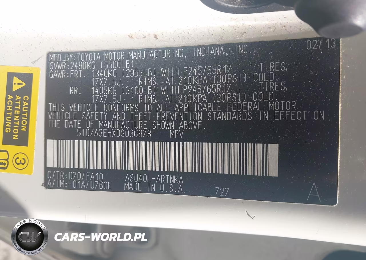 2013 Toyota Highlander Base Plus VIN:5TDZA3EHXDS036978 - 9