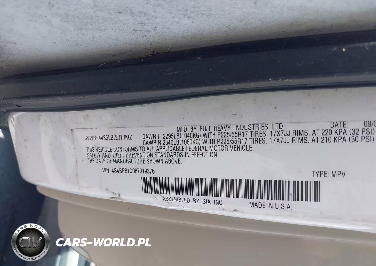 2006 Subaru Outback 2.5I VIN:4S4BP61C067319376 - 9