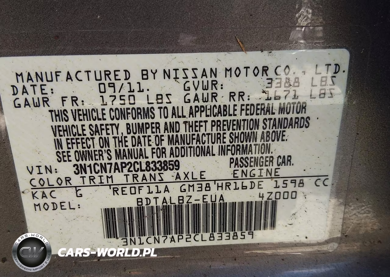 2012 Nissan Versa 1.6 Sv VIN:3N1CN7AP2CL833859 - 9