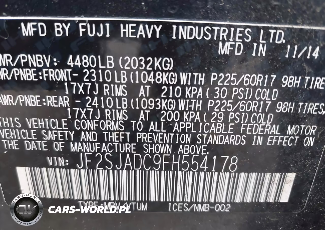 2015 Subaru Forester 2.5I Premium VIN:JF2SJADC9FH554178 - 9