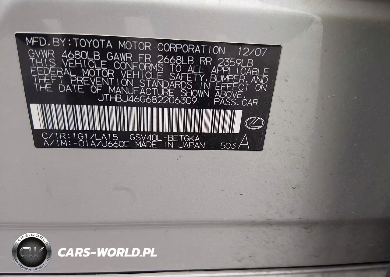 2008 Lexus Es 350 VIN:JTHBJ46G682206309 - 9