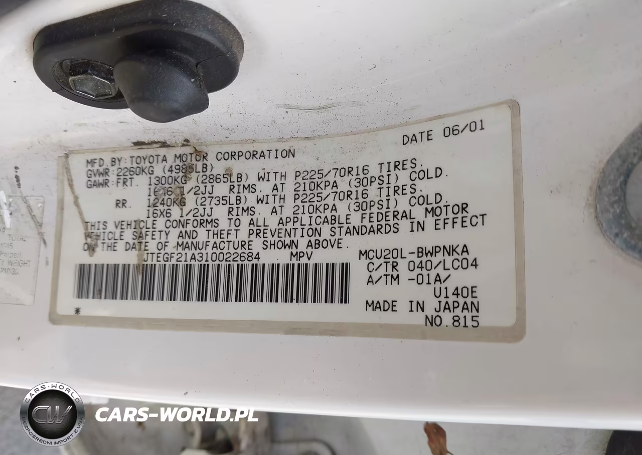 2001 Toyota Highlander V6 VIN:JTEGF21A310022684 - 9