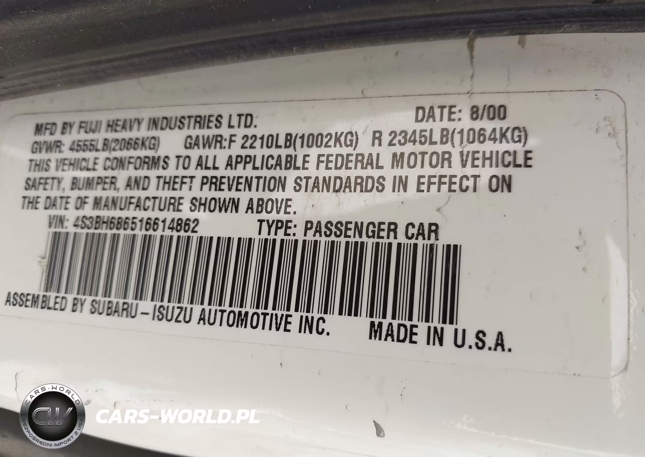 2001 Subaru Outback Limited VIN:4S3BH686516614862 - 9