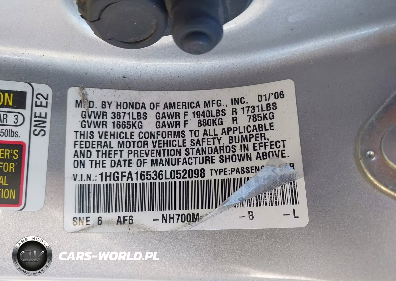 2006 Honda Civic Lx VIN:1HGFA16536L052098 - 9