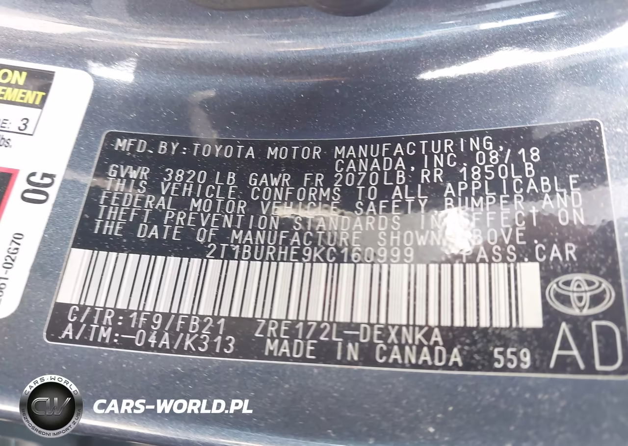 2019 Toyota Corolla Le VIN:2T1BURHE9KC160999 - 9