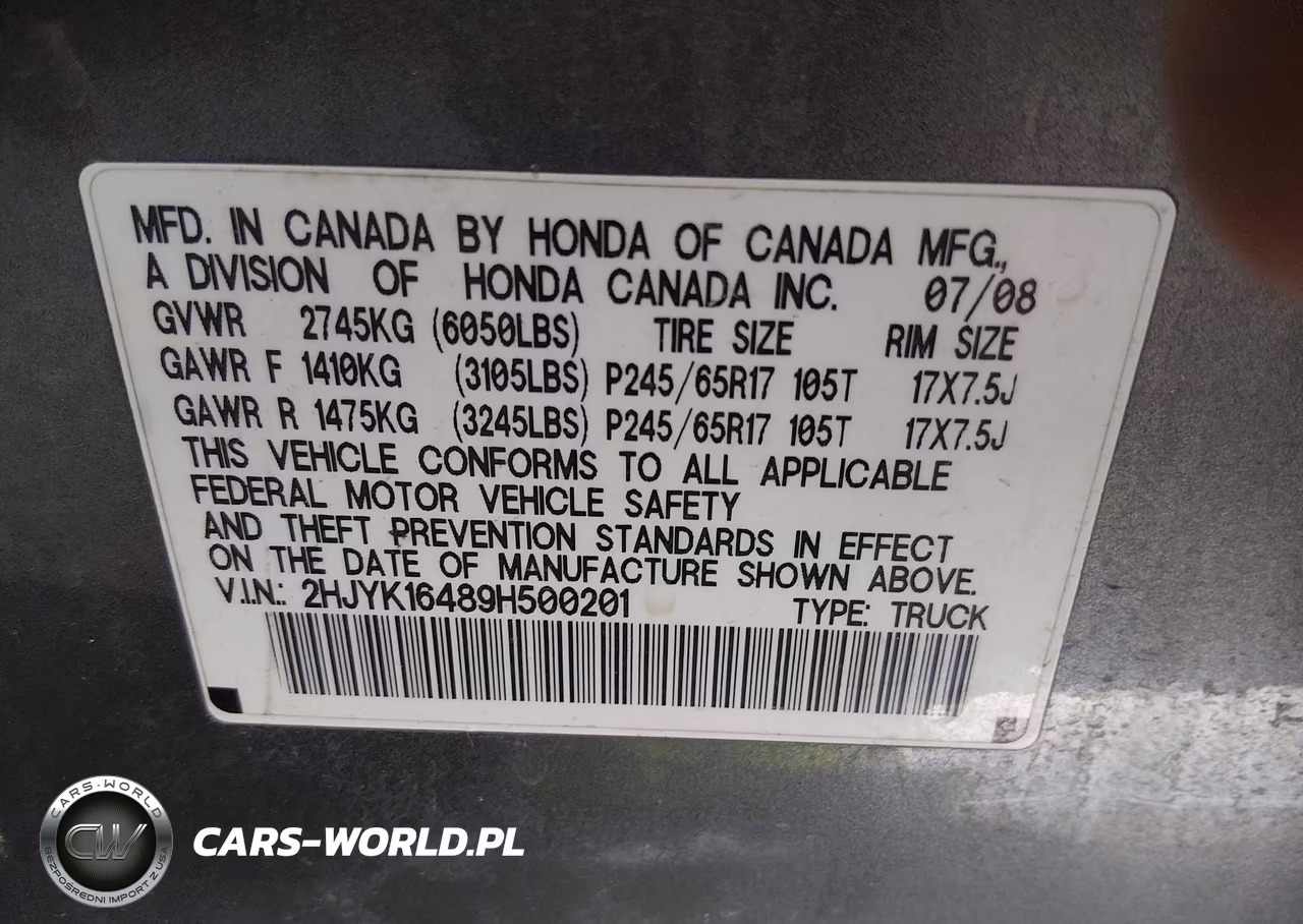 2009 Honda Ridgeline Rts VIN:2HJYK16489H500201 - 9