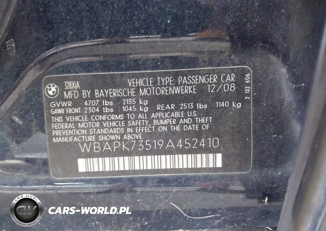 2009 BMW 328I xDrive VIN:WBAPK73519A452410 - 9