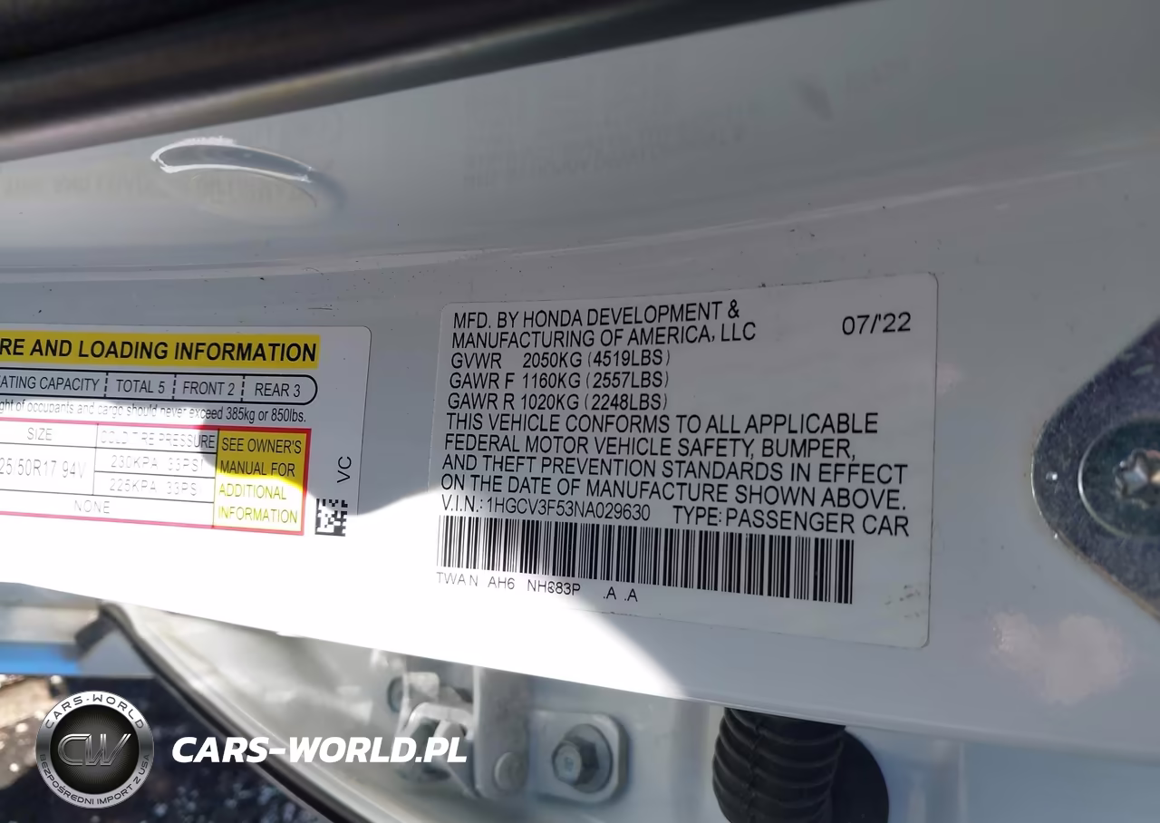 2022 Honda Accord Hybrid Ex-L VIN:1HGCV3F53NA029630 - 9