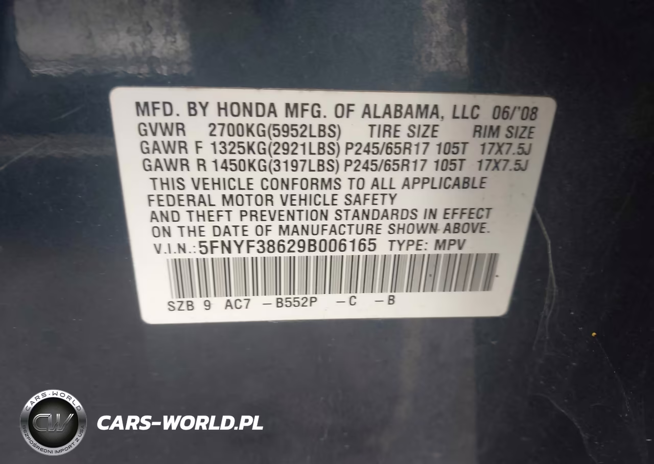 2009 Honda Pilot Ex-L VIN:5FNYF38629B006165 - 9