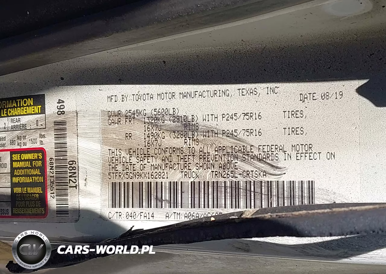 2019 Toyota Tacoma Sr VIN:5TFRX5GN9KX162821 - 9