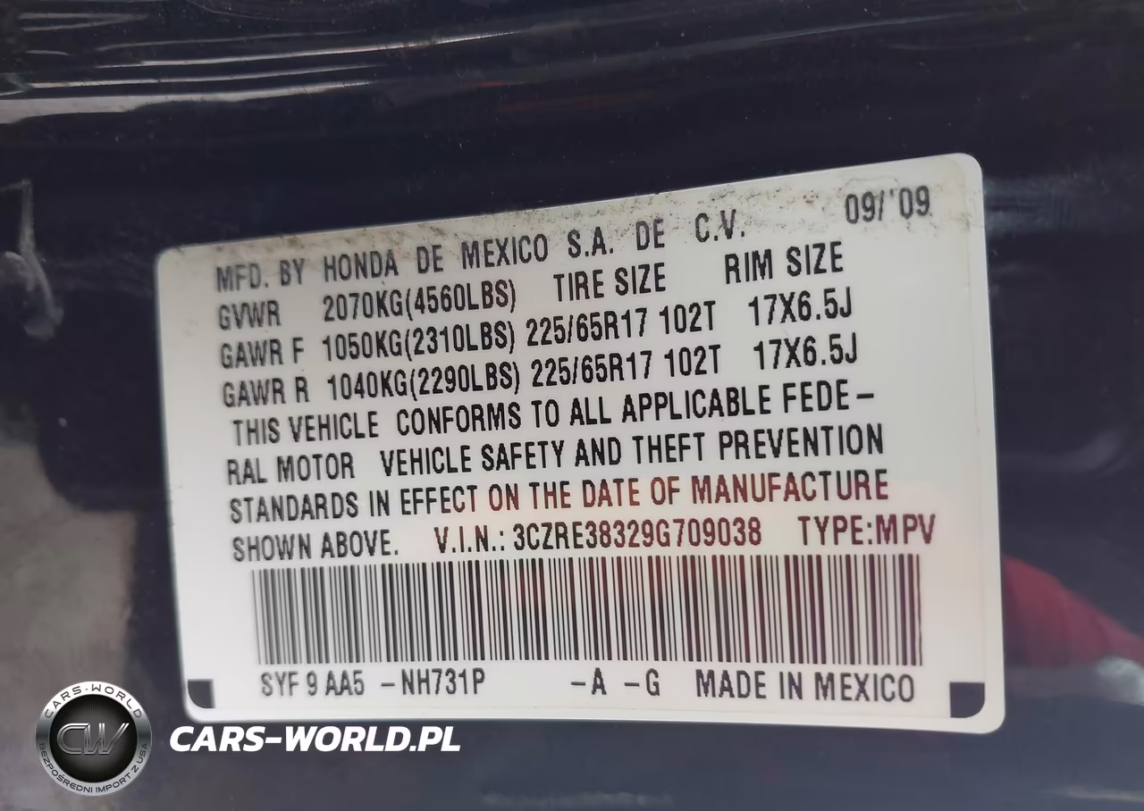 2009 Honda Cr-V Lx VIN:3CZRE38329G709038 - 9