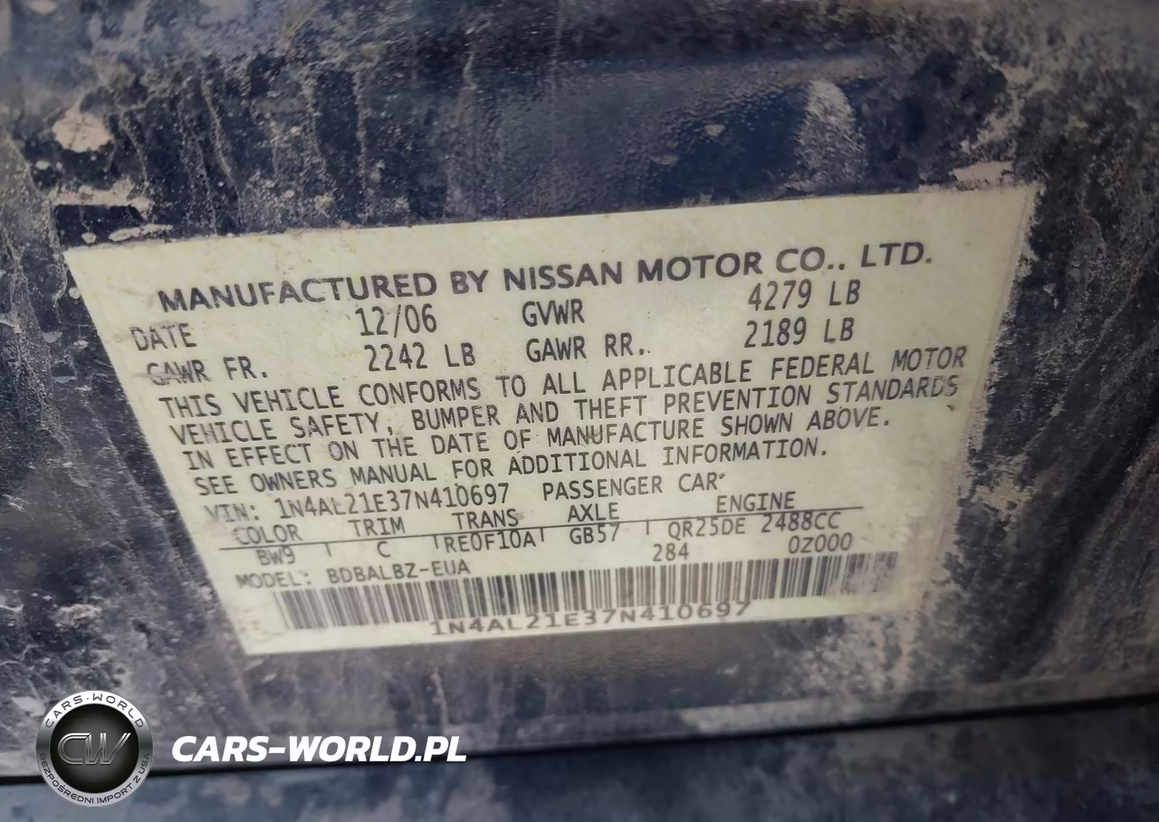 2007 Nissan Altima 2.5 S VIN:1N4AL21E37N410697 - 9