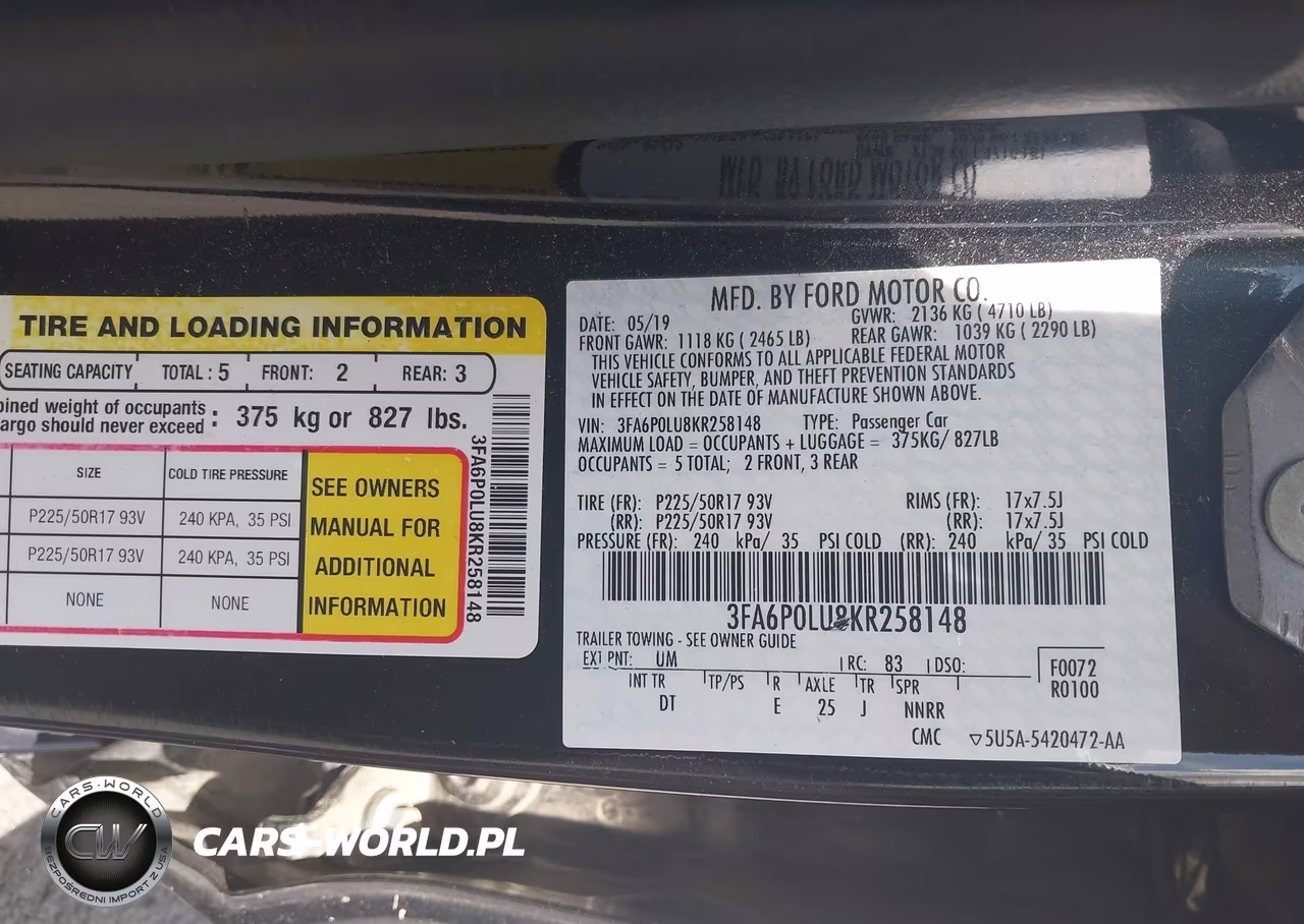 2019 Ford Fusion Hybrid Se VIN:3FA6P0LU8KR258148 - 9