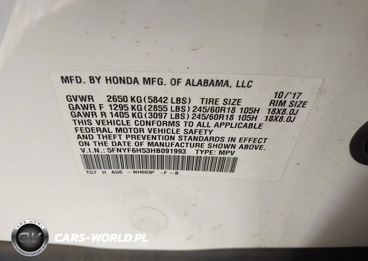 2017 Honda Pilot Ex-L VIN:5FNYF6H53HB091993 - 9