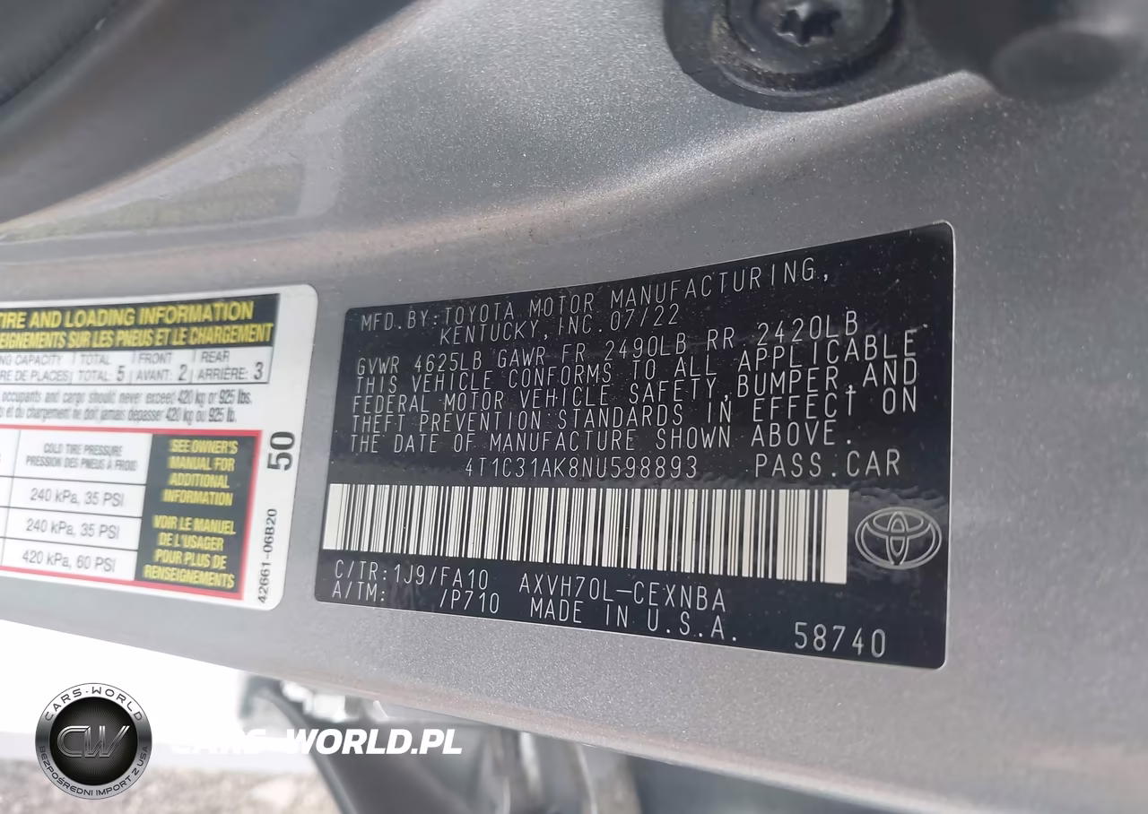 2022 Toyota Camry Le Hybrid VIN:4T1C31AK8NU598893 - 9