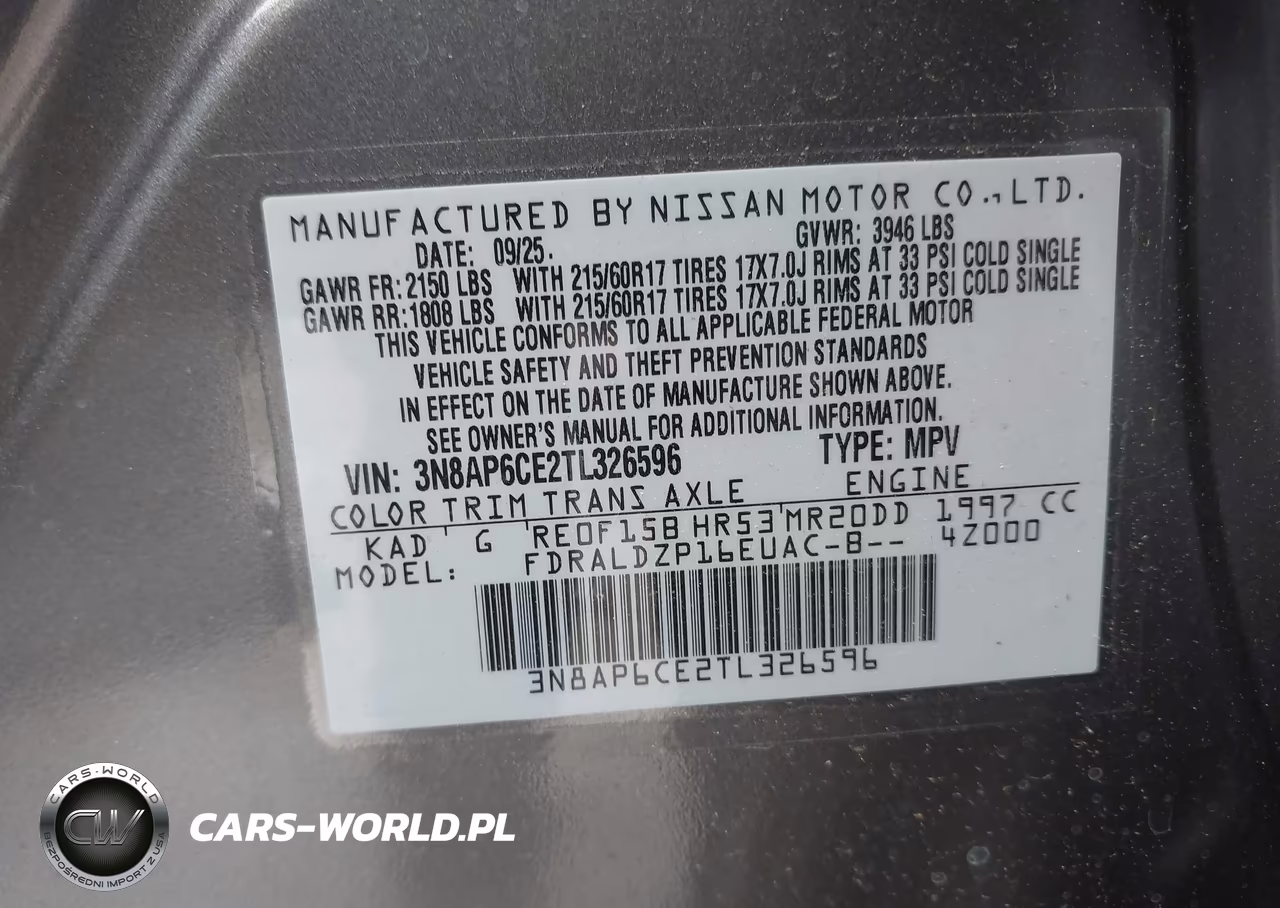 2026 Nissan Kicks Sv VIN:3N8AP6CE2TL326596 - 9