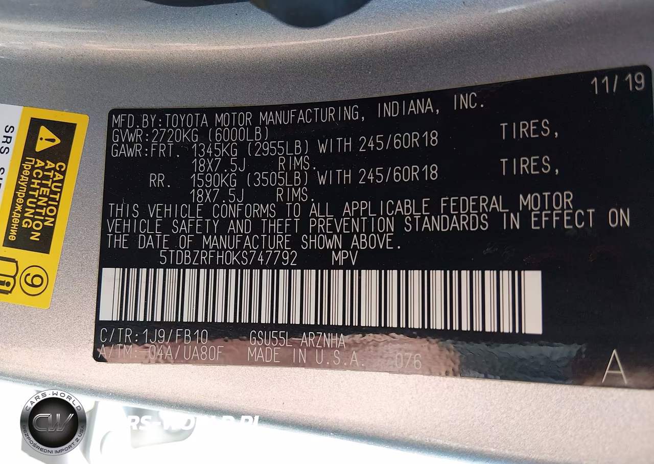 2019 Toyota Highlander Le VIN:5TDBZRFH0KS747792 - 9