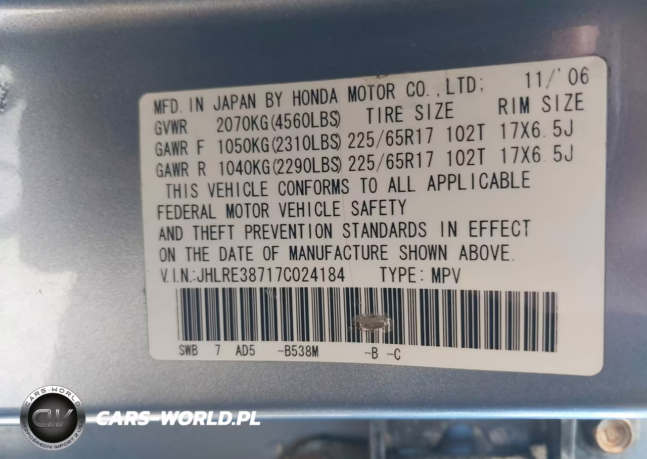 2007 Honda Cr-V Ex-L VIN:JHLRE38717C024184 - 9