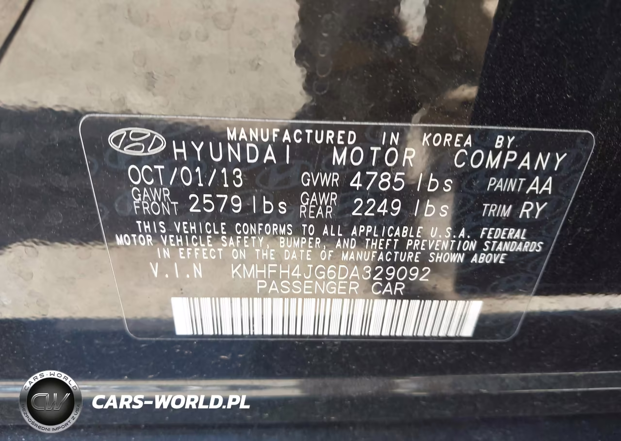 2013 Hyundai Azera VIN:KMHFH4JG6DA329092 - 9