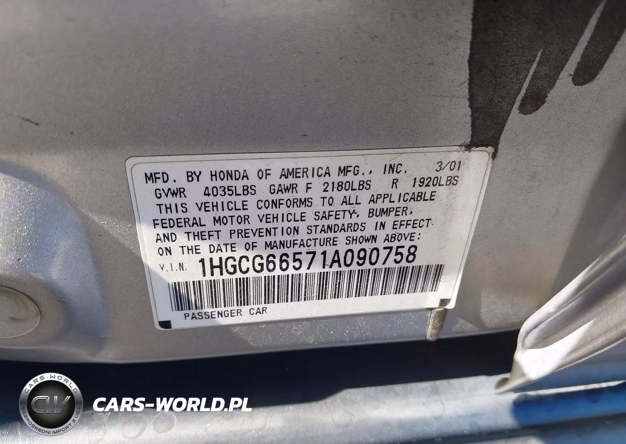 2001 Honda Accord 2.3 Lx VIN:1HGCG66571A090758 - 9