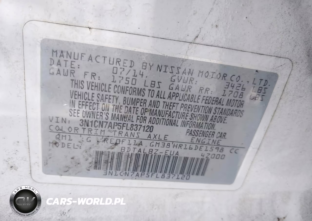 2015 Nissan Versa 1.6 S-1.6 S+-1.6 Sl-1.6 Sv VIN:3N1CN7AP5FL837120 - 9