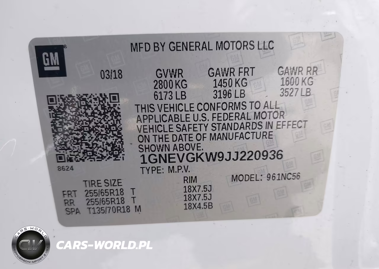 2018 Chevrolet Traverse 1Lt VIN:1GNEVGKW9JJ220936 - 9