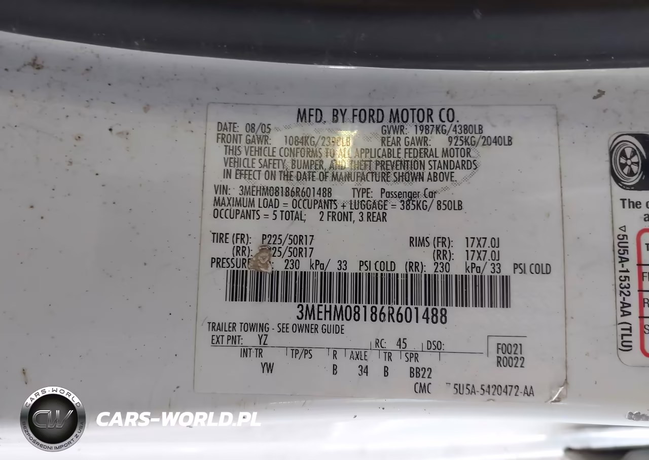 2006 Mercury Milan V6 Premier VIN:3MEHM08186R601488 - 9