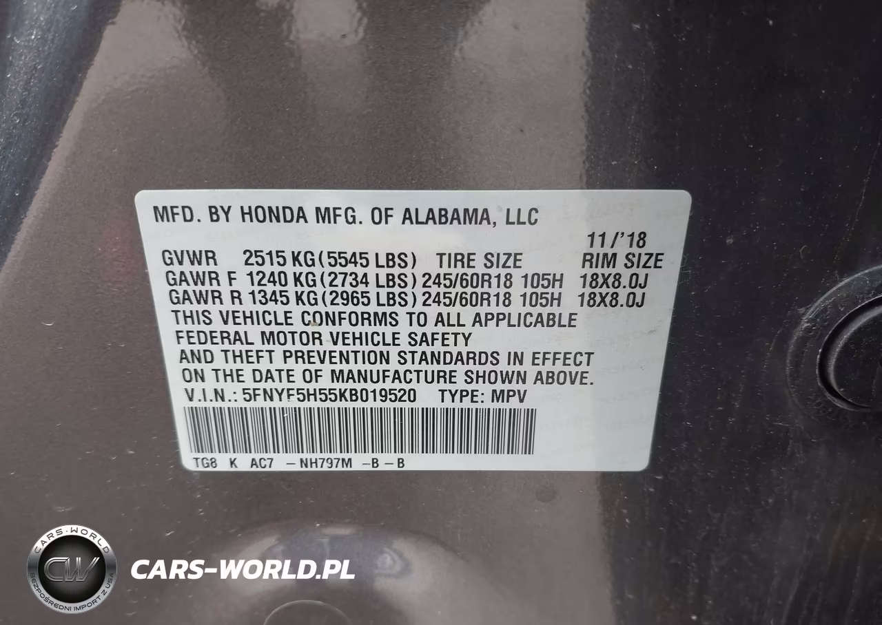 2019 Honda Pilot Ex-L VIN:5FNYF5H55KB019520 - 9