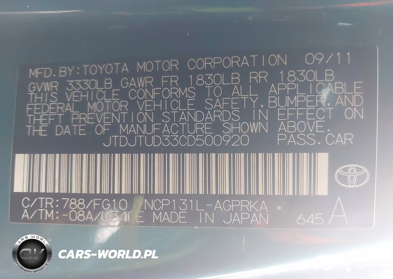 2012 Toyota Yaris L VIN:JTDJTUD33CD500920 - 9
