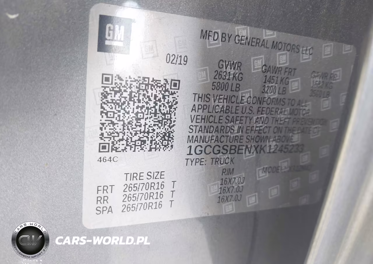 2019 Chevrolet Colorado Wt VIN:1GCGSBENXK1245233 - 9