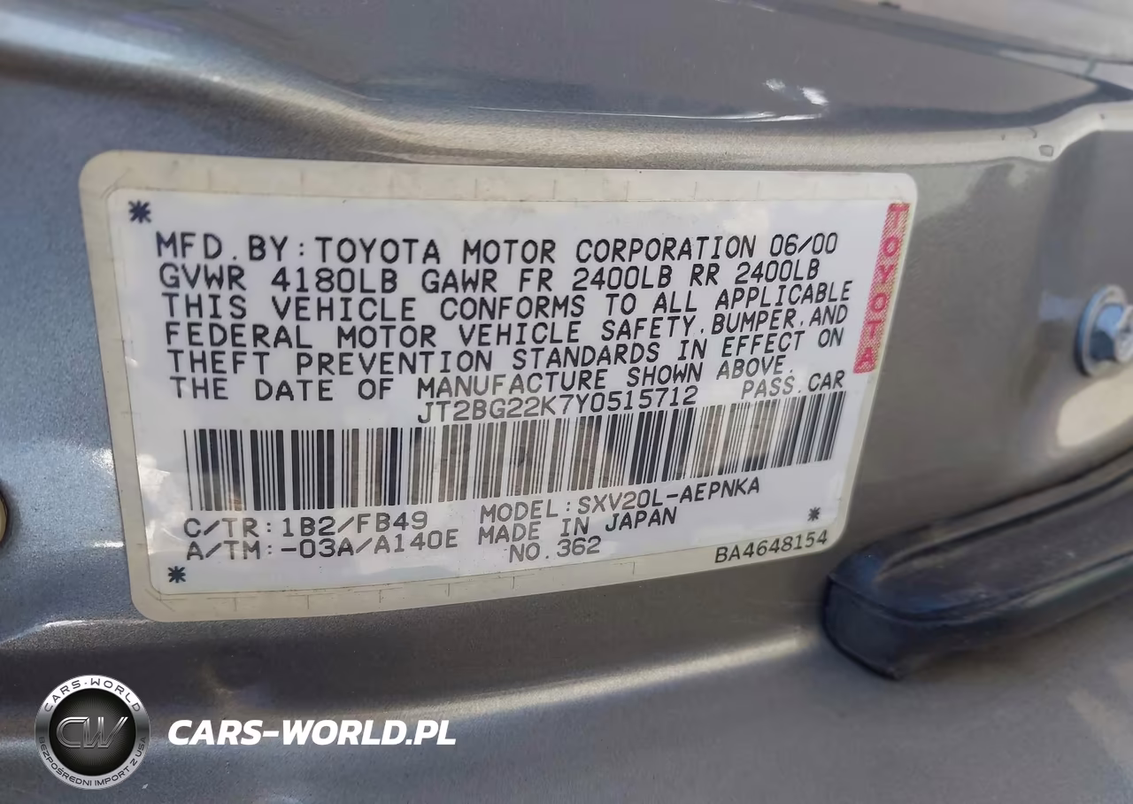2000 Toyota Camry Le VIN:JT2BG22K7Y0515712 - 9