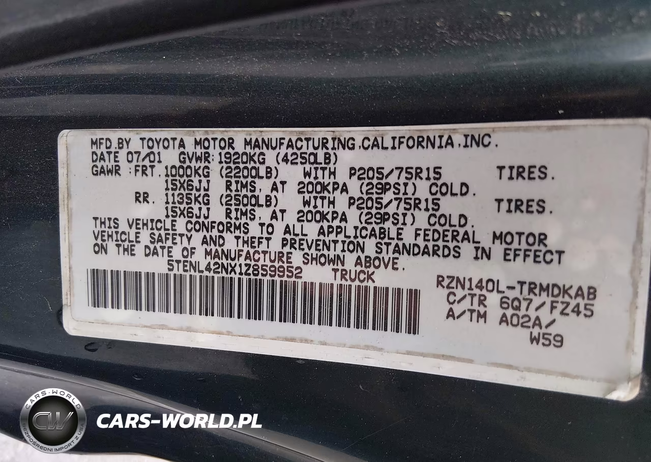 2001 Toyota Tacoma VIN:5TENL42NX1Z859952 - 9