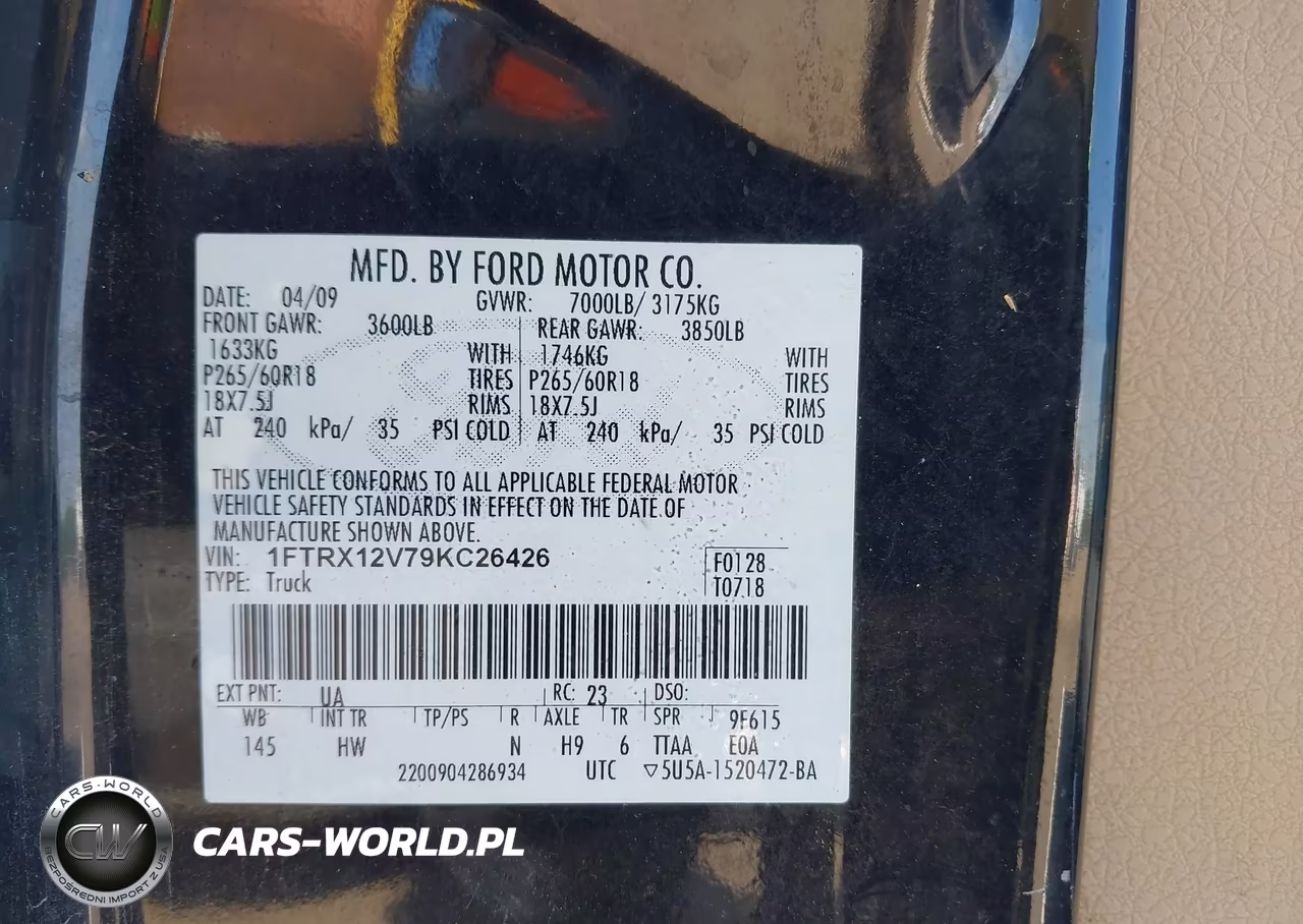 2009 Ford F-150 Lariat VIN:1FTRX12V79KC26426 - 9