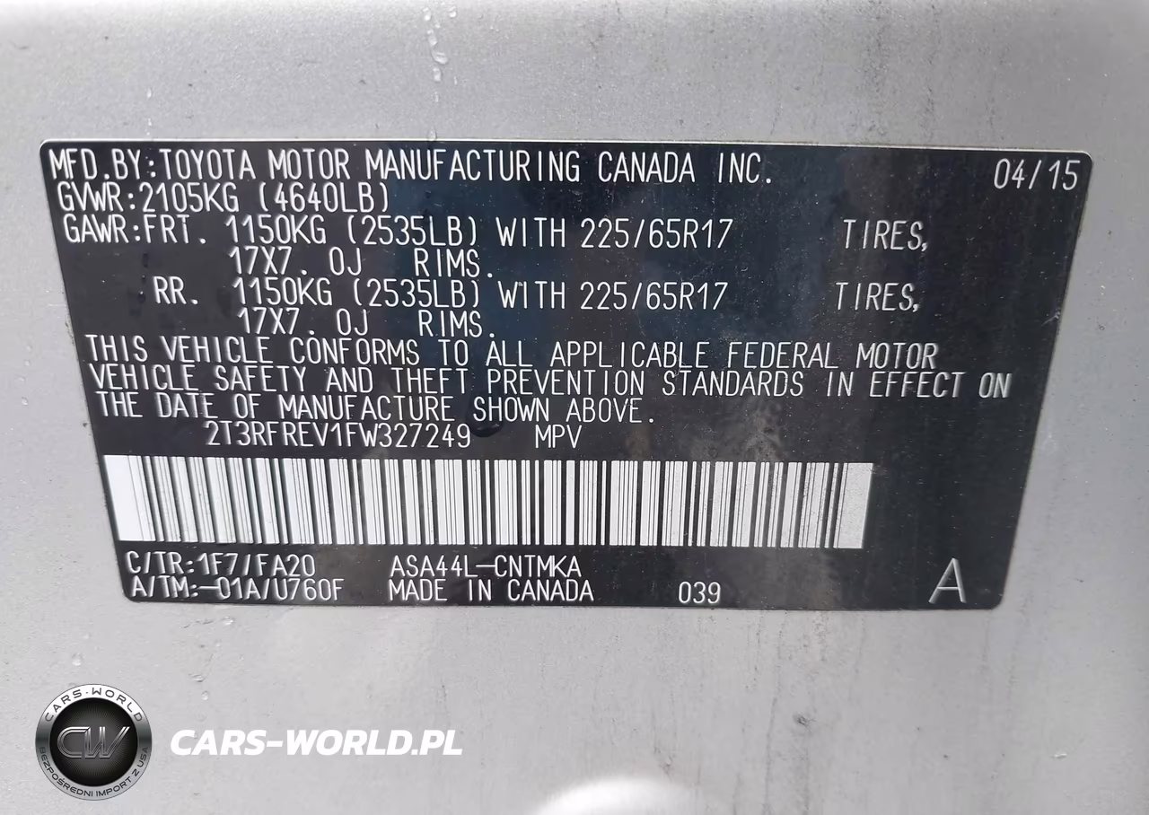 2015 Toyota Rav4 Xle VIN:2T3RFREV1FW327249 - 9