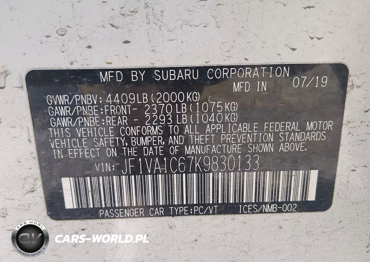 2019 Subaru Wrx Premium VIN:JF1VA1C67K9830133 - 9