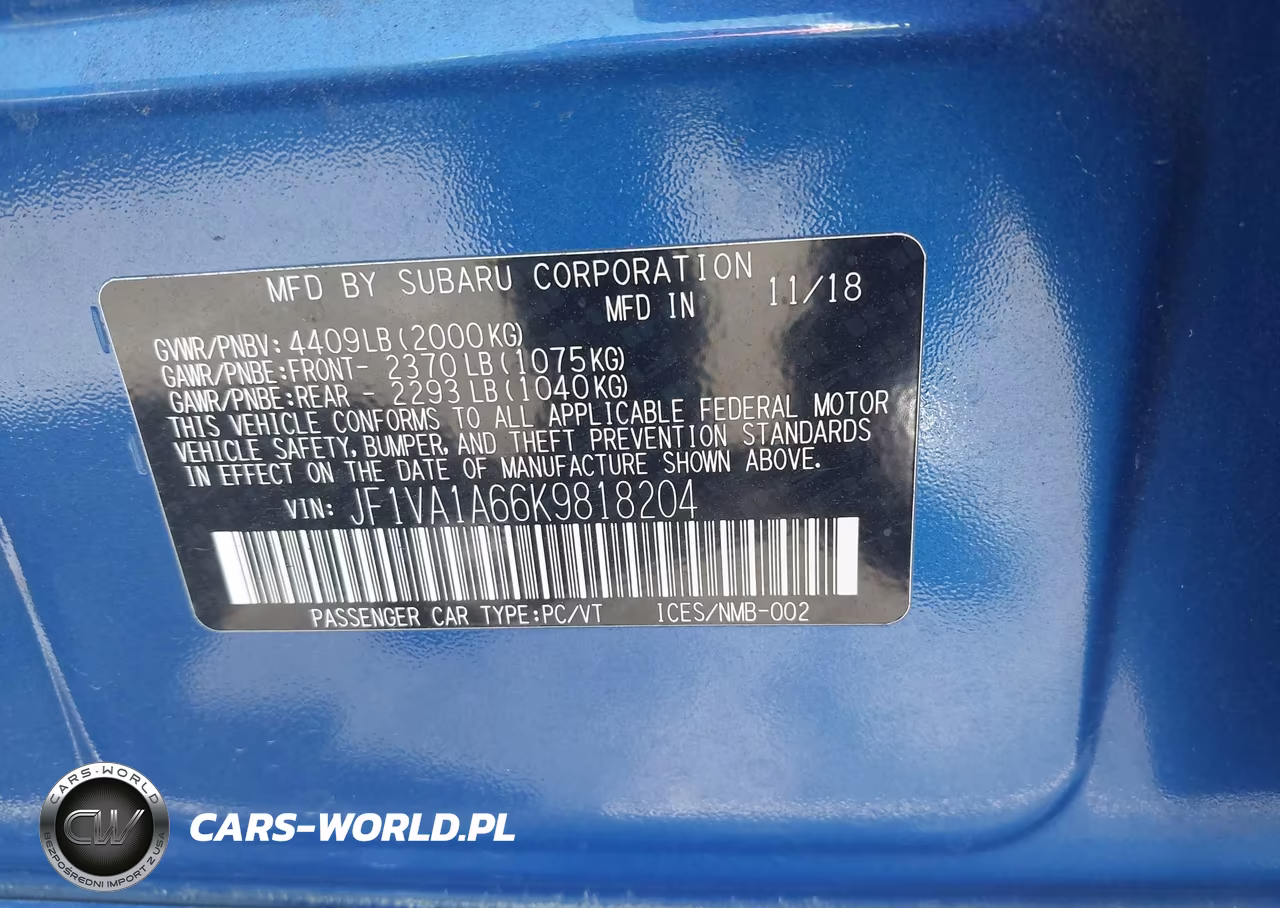 2019 Subaru Wrx VIN:JF1VA1A66K9818204 - 9