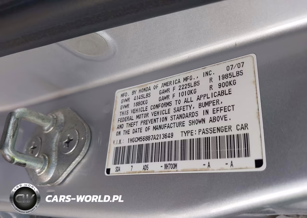 2007 Honda Accord 2.4 Ex VIN:1HGCM56887A213649 - 9