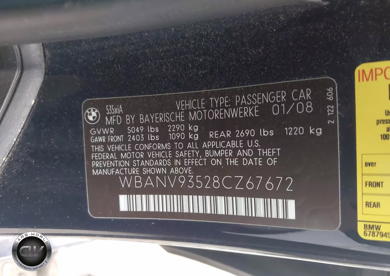 2008 BMW 535Xi VIN:WBANV93528CZ67672 - 9