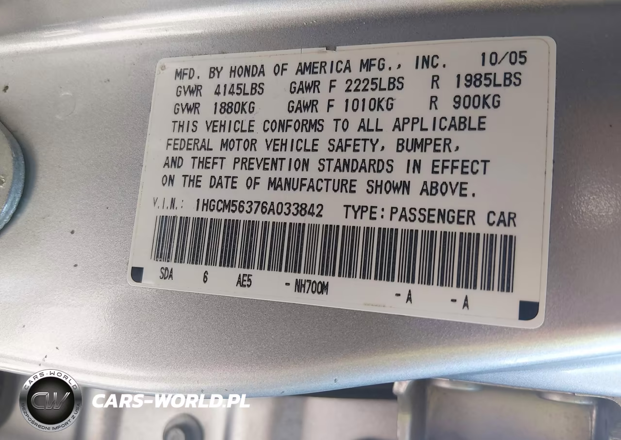 2006 Honda Accord 2.4 Se VIN:1HGCM56376A033842 - 9