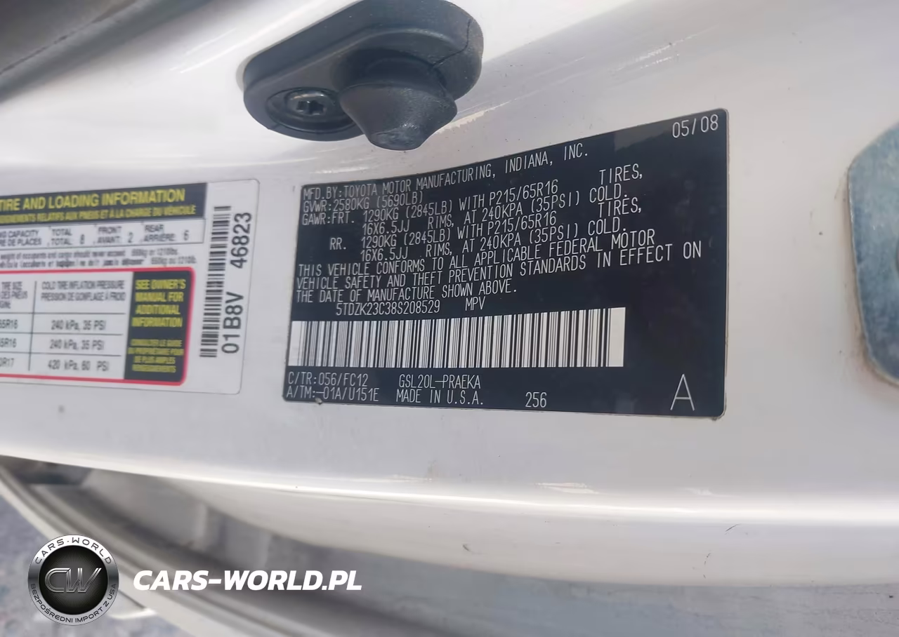 2008 Toyota Sienna Le VIN:5TDZK23C38S208529 - 9