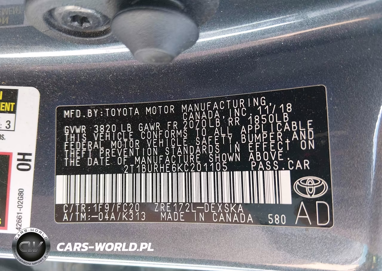 2019 Toyota Corolla Se VIN:2T1BURHE6KC201105 - 9