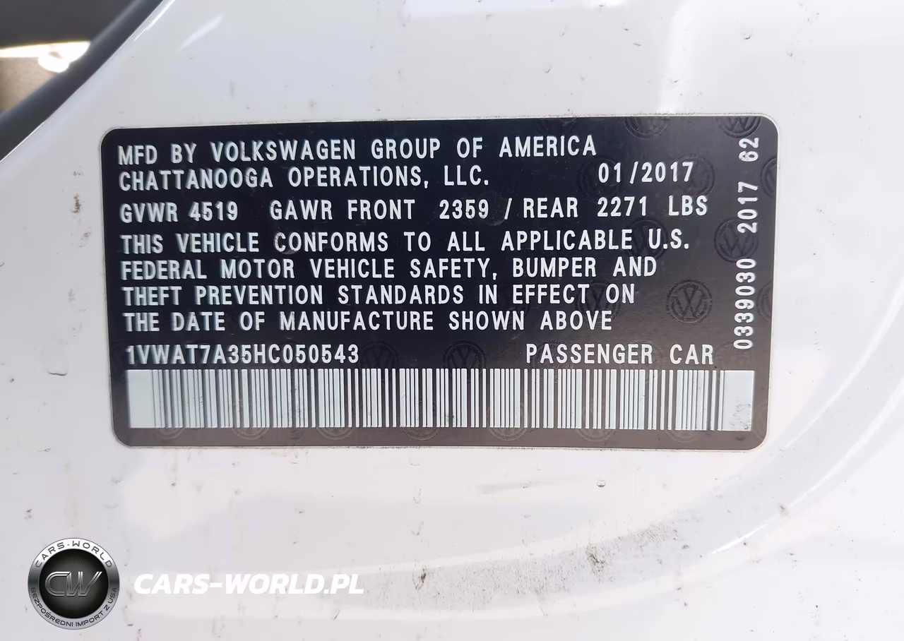 2017 Volkswagen Passat 1.8T S VIN:1VWAT7A35HC050543 - 9