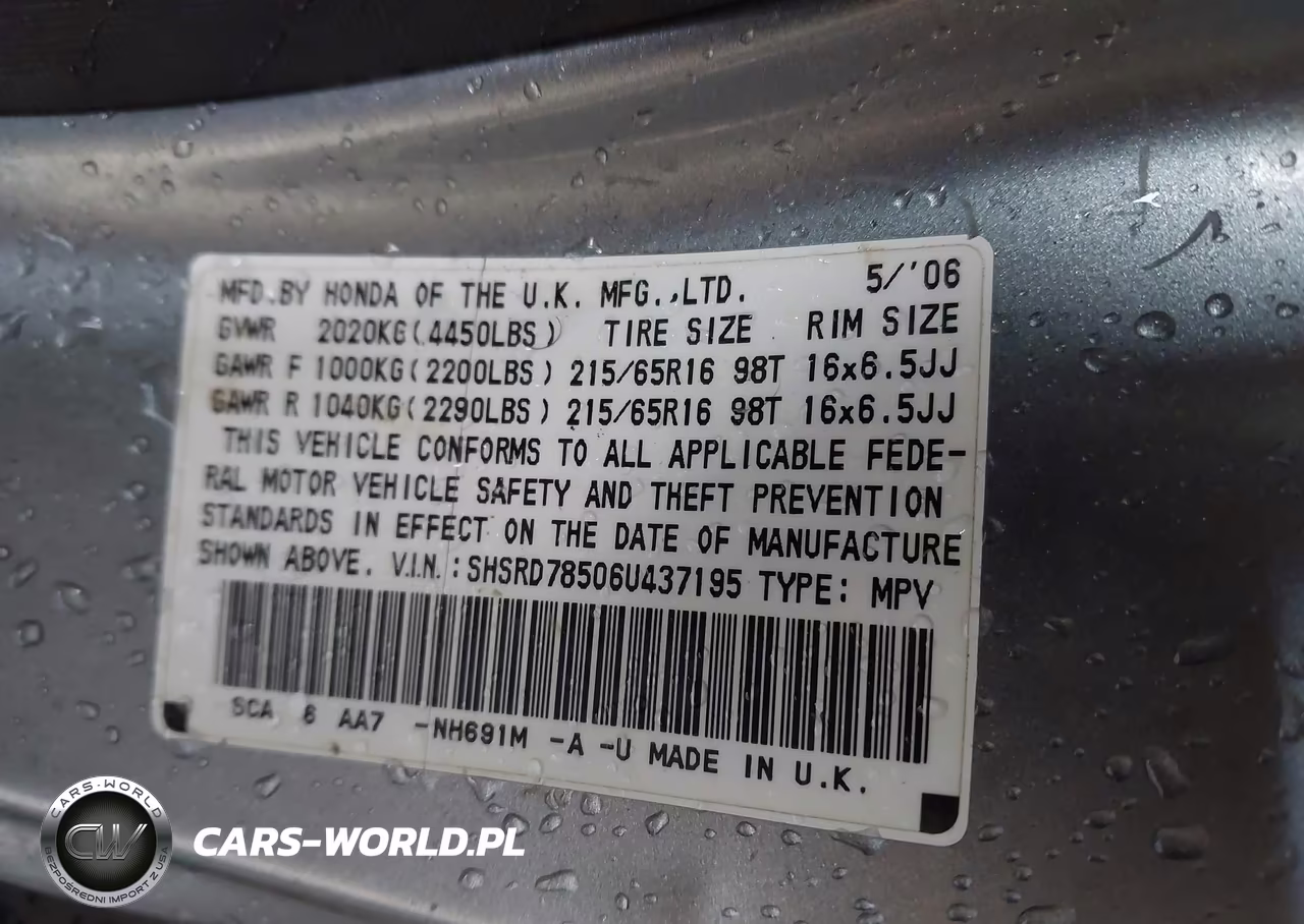 2006 Honda Cr-V Lx VIN:SHSRD78506U437195 - 9