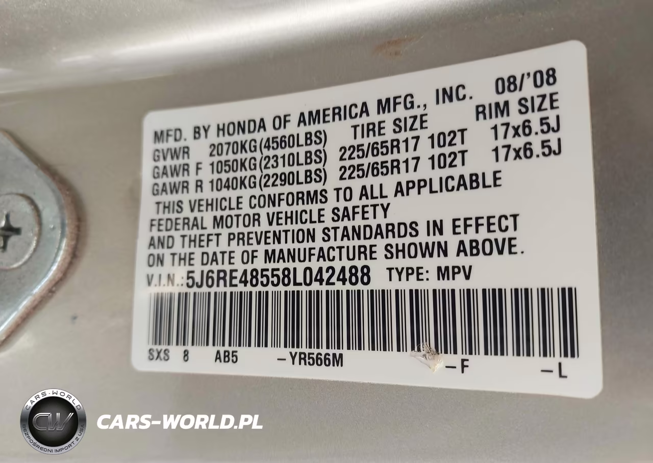 2008 Honda Cr-V Ex VIN:5J6RE48558L042488 - 9