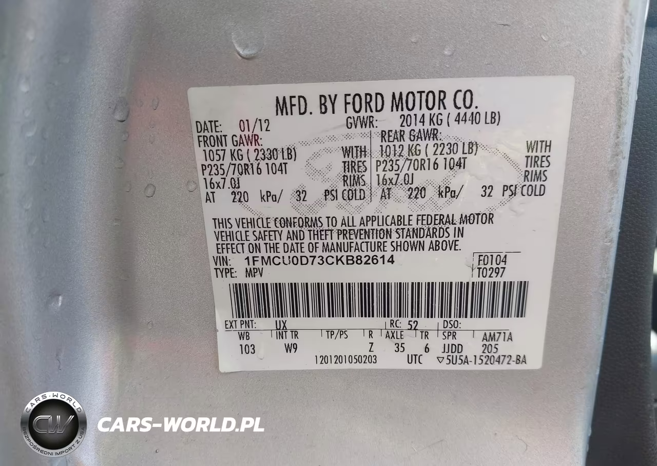 2012 Ford Escape Xlt VIN:1FMCU0D73CKB82614 - 9