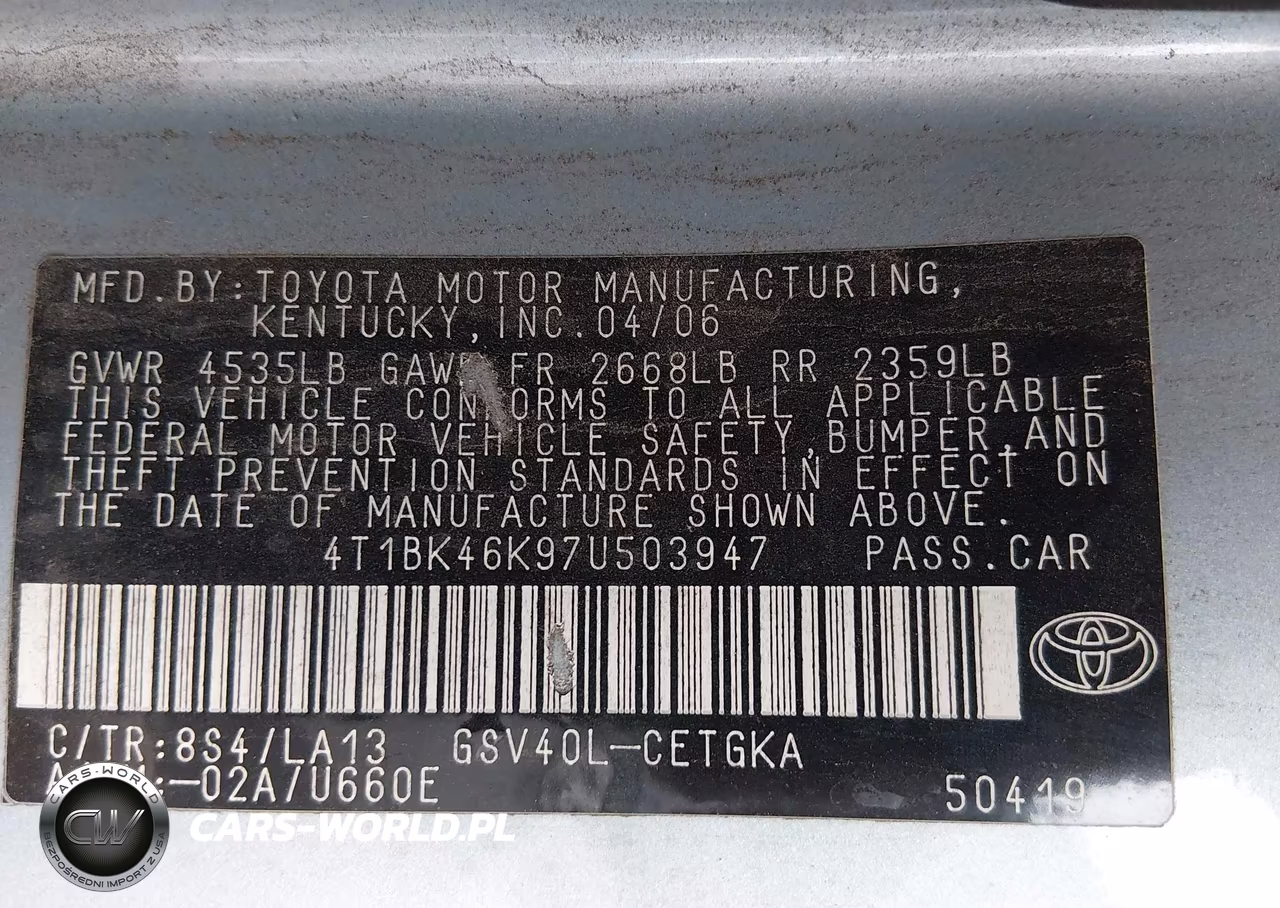 2007 Toyota Camry Xle V6 VIN:4T1BK46K97U503947 - 9