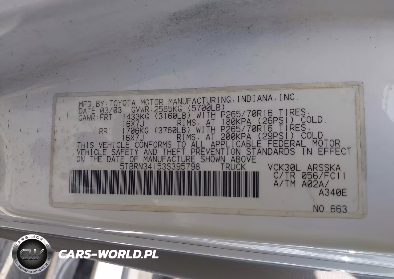2003 Toyota Tundra Sr5 VIN:5TBRN34153S395798 - 9