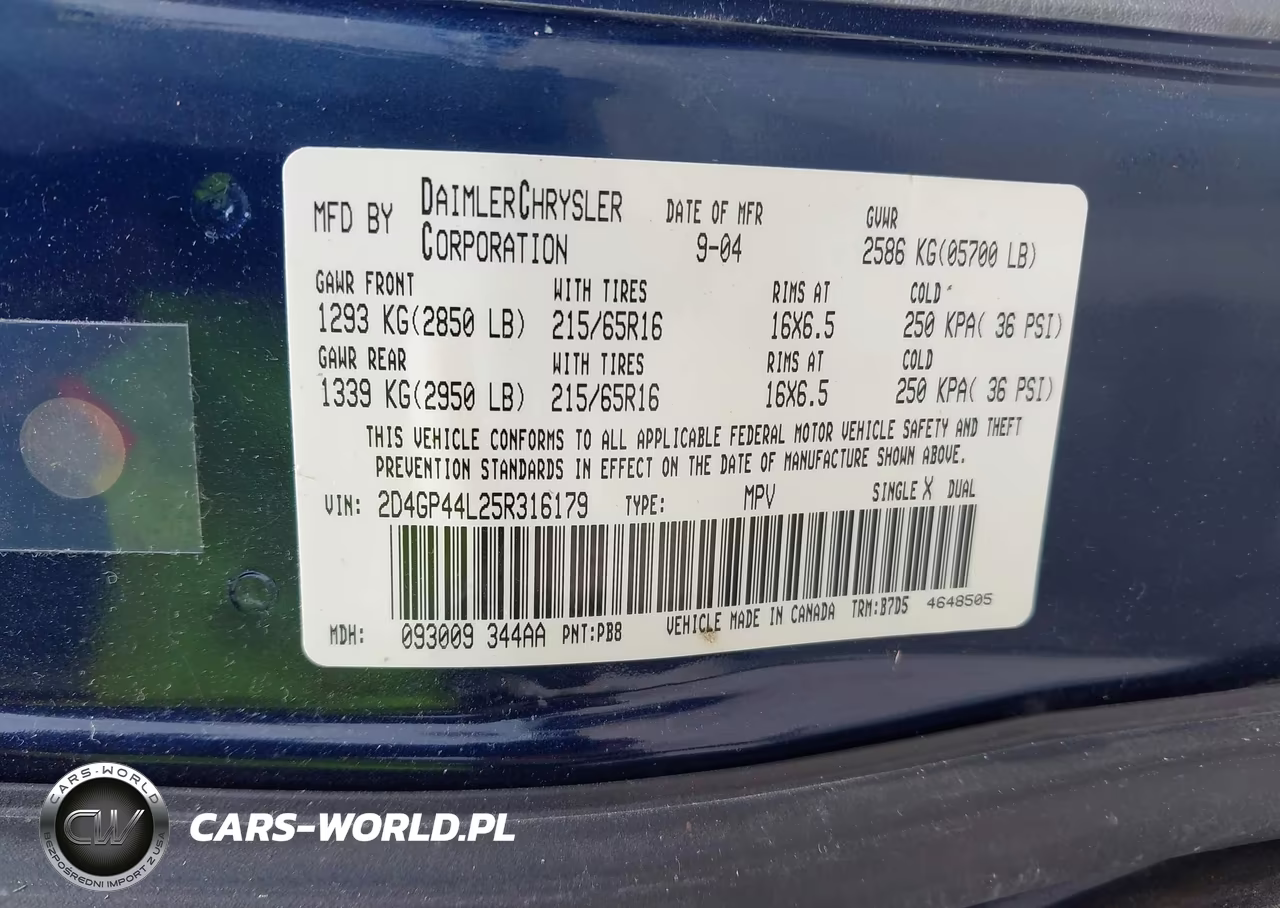 2005 Dodge Caravan Sxt VIN:2D4GP44L25R316179 - 9