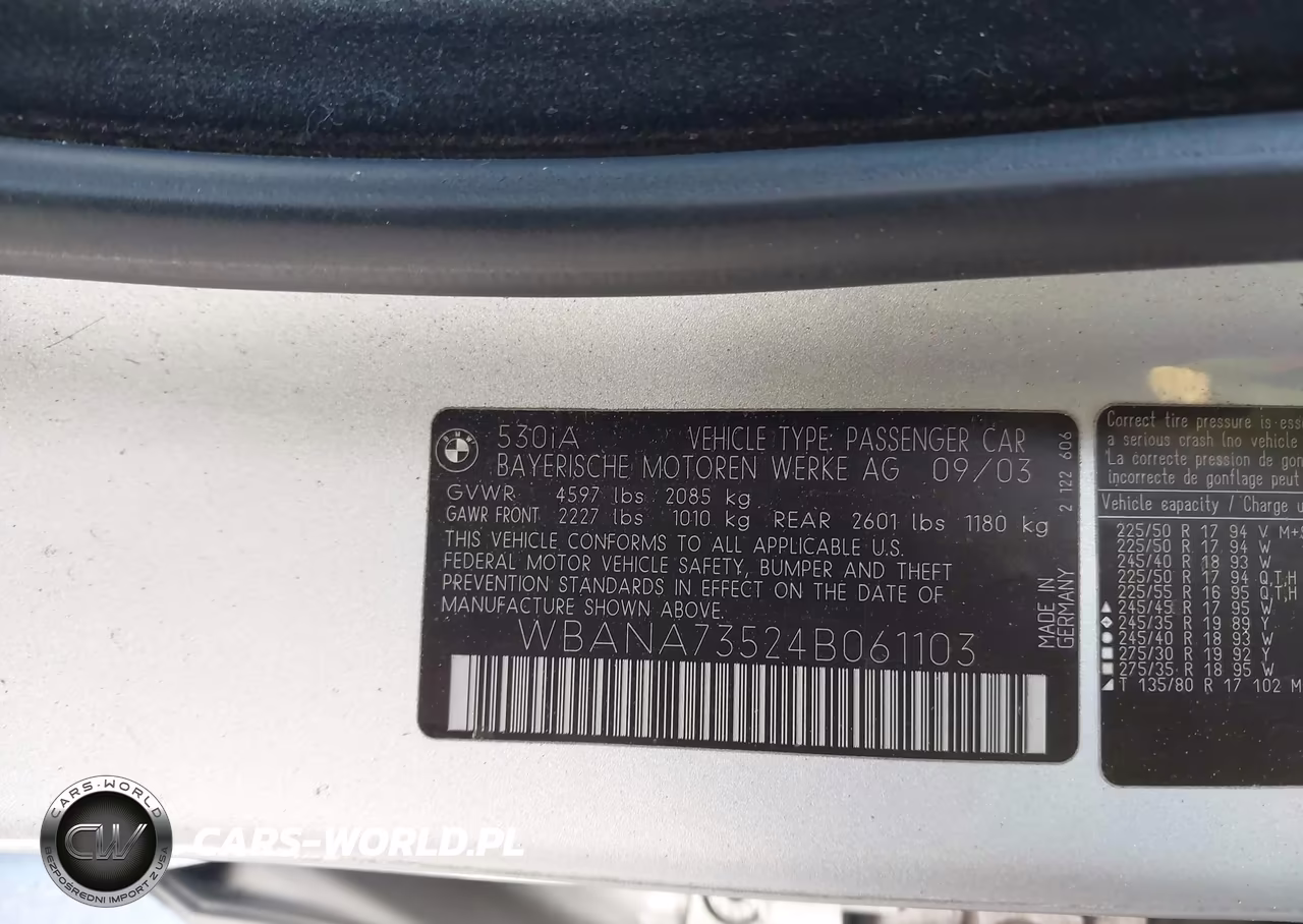 2004 BMW 530I VIN:WBANA73524B061103 - 9